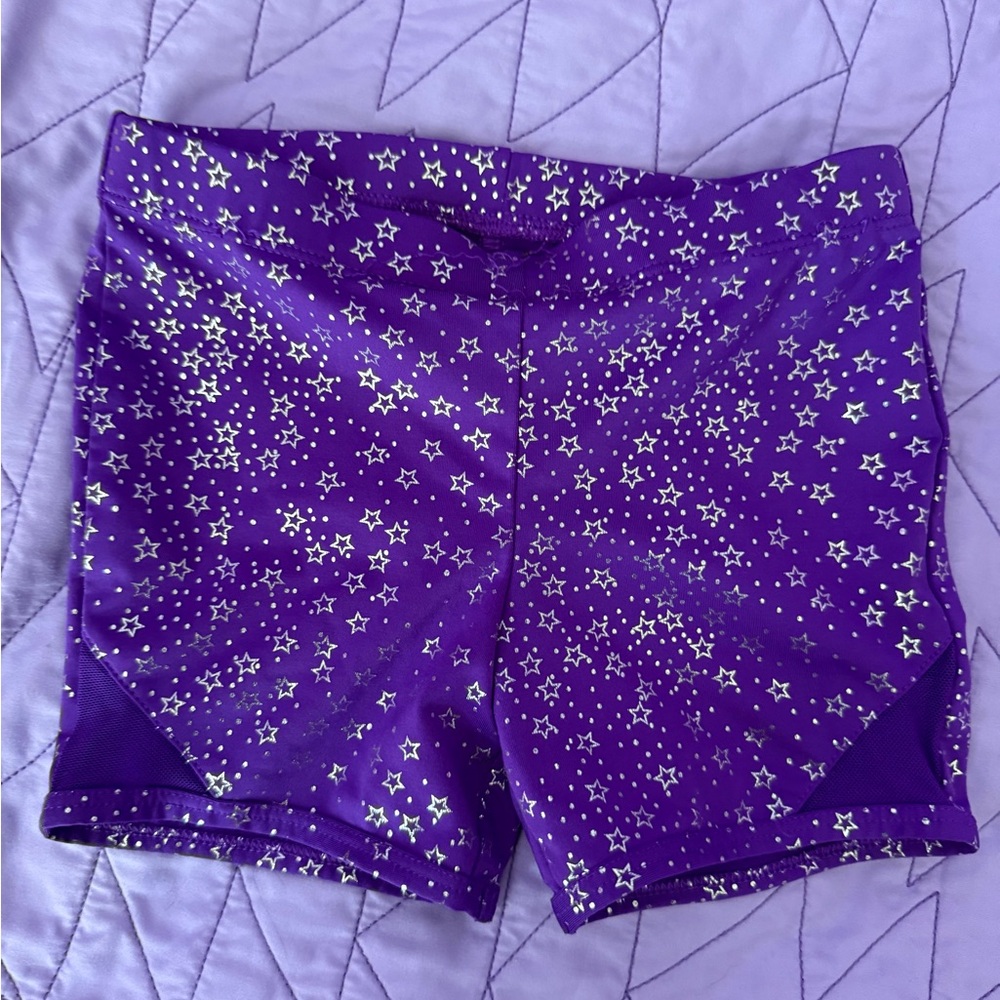Purple Starry danskin now dance/gymnastic shorts girls size 4/5 GUC
